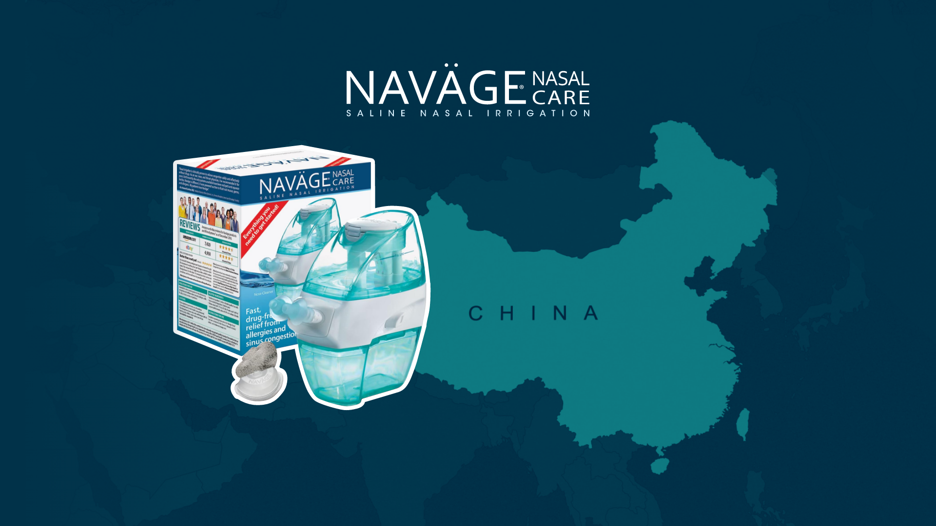 Navage nasal care product and a map of China